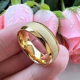 TUTISS 8mm Gold Sandblasted Tungsten Rings for Men Women Engagement Wedding Bands Fashion Jewelry Domed Comfort Fit Size 6