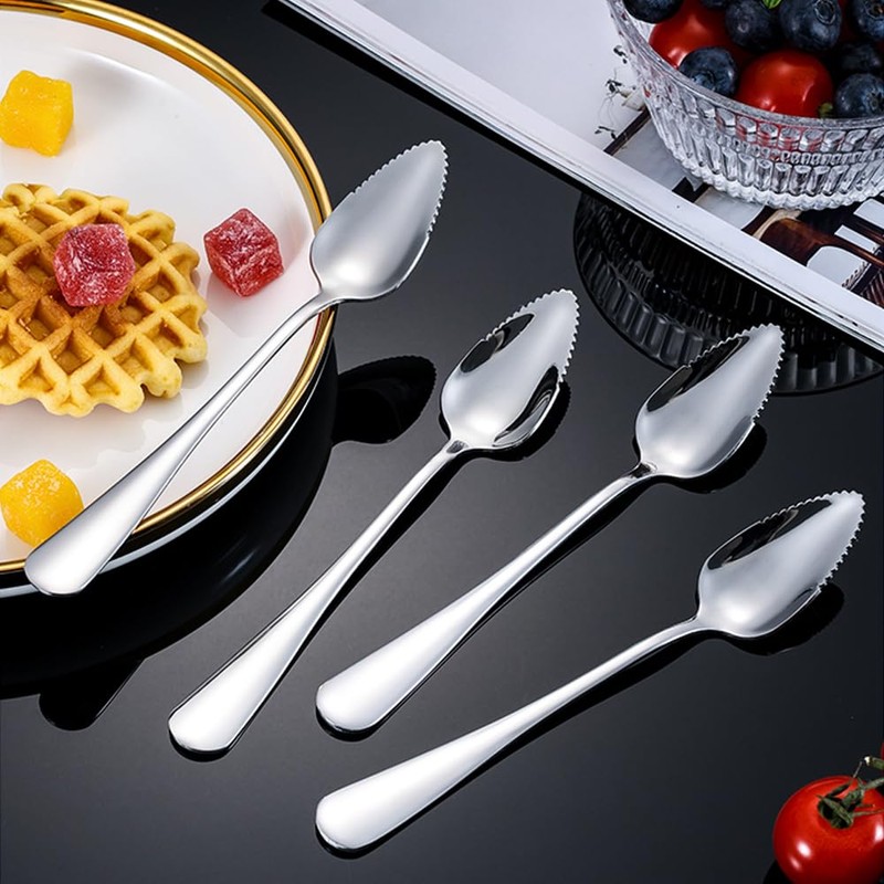 8 Pieces Stainless Steel Fruit Spoons, Grapefruit Spoon with Serrated