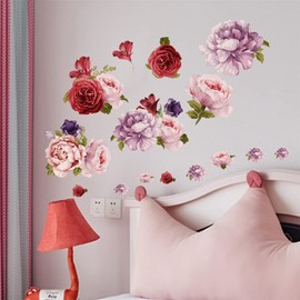 WOHAHA Peony Flower Wall Sticker, Stylish, Large Flowers, Floral Decorative Paper, Wall Sticker, Removable Wall Flower Wall Decoration, Wall Decoration, Waterproof, For Living Room, Rental House,