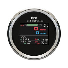 ELING 10in1 Multifunctional Gauge 85mm Digital GPS Speedometer Tachometer Fuel Level Oil Pressure for Vessels Ships Trailer (Black+Stainless Steel)