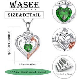 925 Sterling Silver Graduation Necklace With Green Emerald Class of 2025 Necklace for Women High School College Graduation Heart Pendant Jewelry for Her