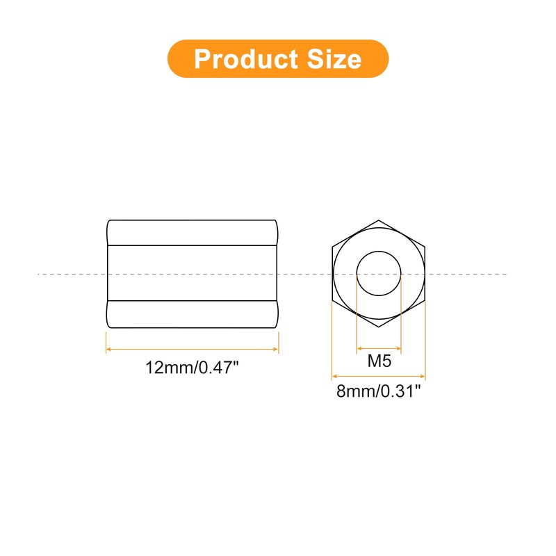 sourcing map 5pcs M5x8x12mm Coupling Nuts - Galvanized Carbon Steel