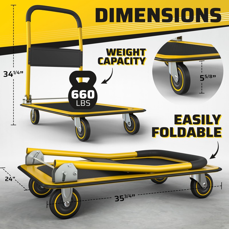Heavy Duty Foldable Push Cart Dolly | 660 lbs. Capacity