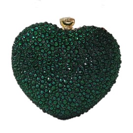 Cute Heart Shape Clutch Purse Mini Love Heart Rhinestone Wedding Handbag Party Women Purse, Green