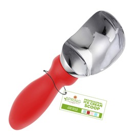 Spring Chef Red Heavy Duty Ice Cream Scoop - Stainless Steel Ice Cream Scooper with Non-Slip Handle - Premium Metal Kitchen Tool for Gelato, Sorbet, Melon - Dishwasher Safe Icecream Spoon