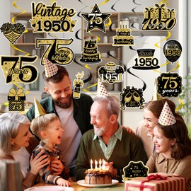 16pcs 75th Birthday Decorations for Men Women 75th Birthday Hanging Swirls Vintage 1950 Birthday Party Decorations Back in 1950 75 Year Old Birthday Gifts Cheers to 75 Years Birthday Decorations
