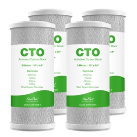 SimPure Whole House Water Filter, 10" x 4.5" BB Activated Carbon Block Filter Replacement Cartridge Coconut CTO Filter Compatible with GE FXHTC, GXWH40L, GXWH35F, GNWH38S, WHKF-GD25BB (4 Pack)