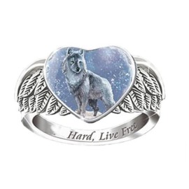 HUKQBUNX 925 Sterling Silver Plated Snow Wolf ring angel wing ring Sirius animal male domineering fashion birthday party ring size 6-10, Size 10, Precious Metal, No Gemstone