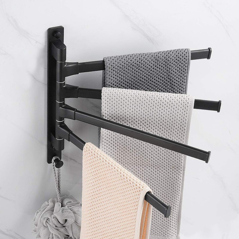 Black Swivel Towel Bar Punch Free Bathroom Towel Rack Wall