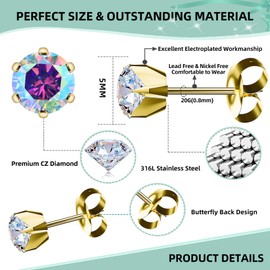Nunpag 12 Pcs Ear Piercing Kit Disposable Ear Piercing Gun Kit with 4 Pcs 6 Prong Setting Cubic Zirconia Earrings Stud 316L Stainless Steel Easy to Use at Home Self Ear Piercer Gun Kit Tool, Gold