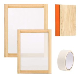 Cayway Screen Printing Kit, 2 PCS Wood Silk Screen Printing Frame with Mesh, Screen Printing Squeegees, Mask Tape for Screen Printing