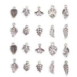 Airssory 50 Pcs 10-Shapes Vintage Leaf Theme Hollow Filigree Monstera Ginkgo Oak Maple Leaves Branch Metal Alloy Charms for Necklace Bracelet Jewelry Making - 14x9.5mm