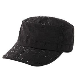 TOP-EX Men's Waterproof Cadet Military Cap - Foldable Brim, Adjustable & Lightweight, Outdoor Baseball Hat for Golf, Running, Dad (Black, Medium/Large)