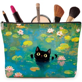Joybble Make-up-Tasche, Katzen-Make-up-Tasche für Damen und Mädchen, 03 - Die schwimmende schwarze Katze, Kosmetikkoffer