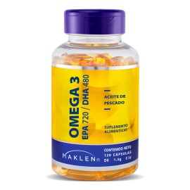 Omega 3 | Alta Concentración | Epa 720 / Dha 480 | 120 Softgels | Maklen