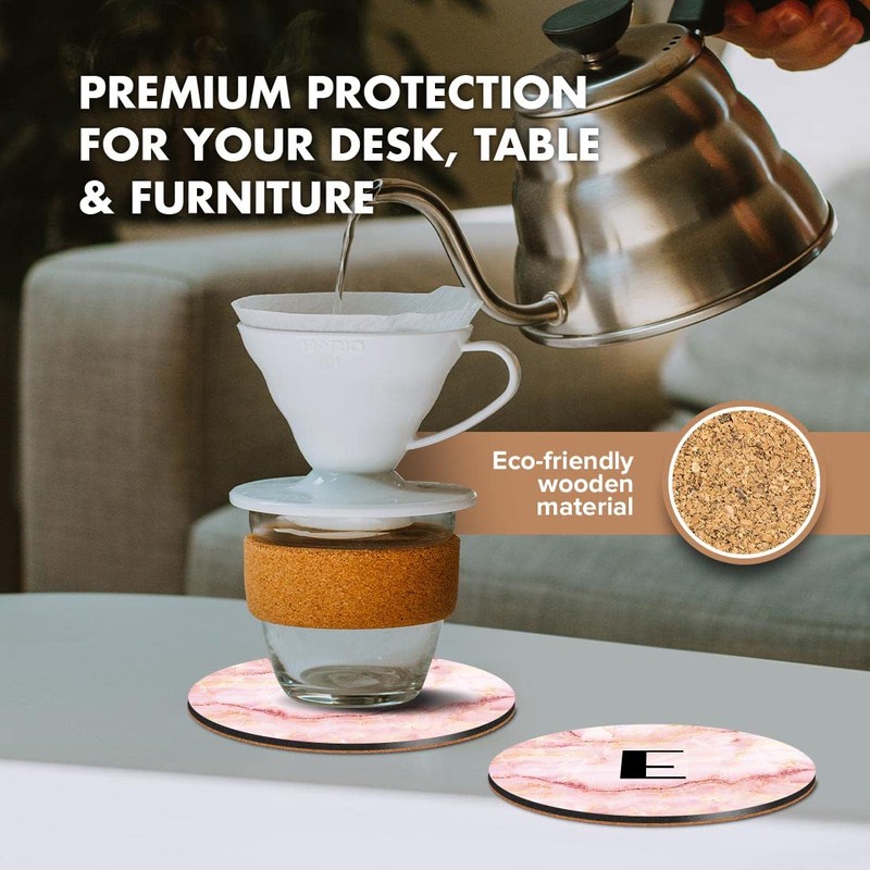 1 x Round Coaster - Letter E Marble Stone Texture