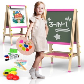 JOYOOSS Easel for Kids Art Easel Kids Easels for Toddlers Easel for 2 Year Old, Dual-Sided Adjustable Wooden Easel Magnetic Board for Kids Easel for Toddlers 2-4 Years and Art Easel for Kids Ages 4-8