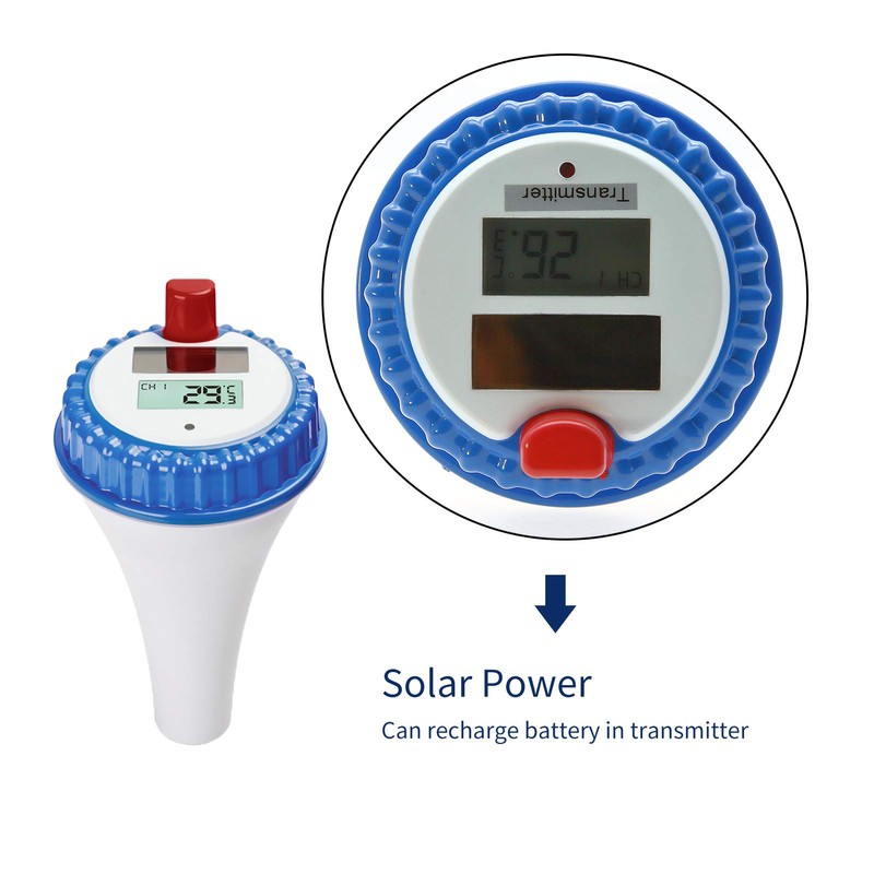 AMTAST Wireless Solar Swimming Pool Thermometer with Calendar Alarm Clock