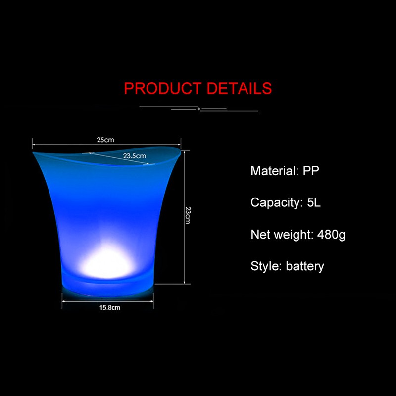 LED Ice Bucket Color Changing Wine Bucket Round Plastic Ice