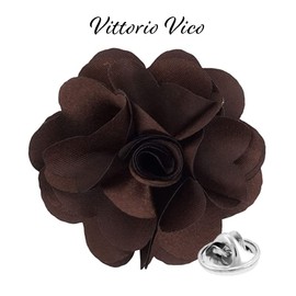 Vittorio Vico Men's Formal Solid Color Flower Lapel Pin - Brooch, Boutonniere for Men (Brown)