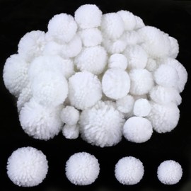 Geosar 50 Pieces White Yarn Pom Poms Valentine's Day Yarn Pom Poms Pom Pom Balls for DIY Handmade Crafts Home Valentine's Day Holiday Hanging Decorations(Multi Size, White)