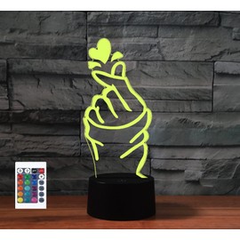 3D Liebevolle Hand Finger Herz Geste Fernbedienung 16 Farben Nachtlichter Illusion Acryl LED Tisch Nachttisch Lampe Kinder Schlafzimmer Schreibtisch Dekor Geburtstag Geschenke Spielzeug für Kinder