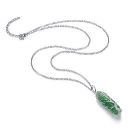 CrystalTears Natural Green Aventurine Healing Crystal Stone Necklace Tree Life Wire Wrapped Hexagonal Crystal Points Pendant Necklace Jewellry Crystal Gifts for Mum Women Mothers Day Gifts