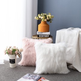 LIGICKY Luxury Series Soft Faux Fur Cushion Cover Decorative Square Plush Pillow Case Throw Pillow Cover for Couch Sofa Bed (Pink, 18 x 18 Inch)