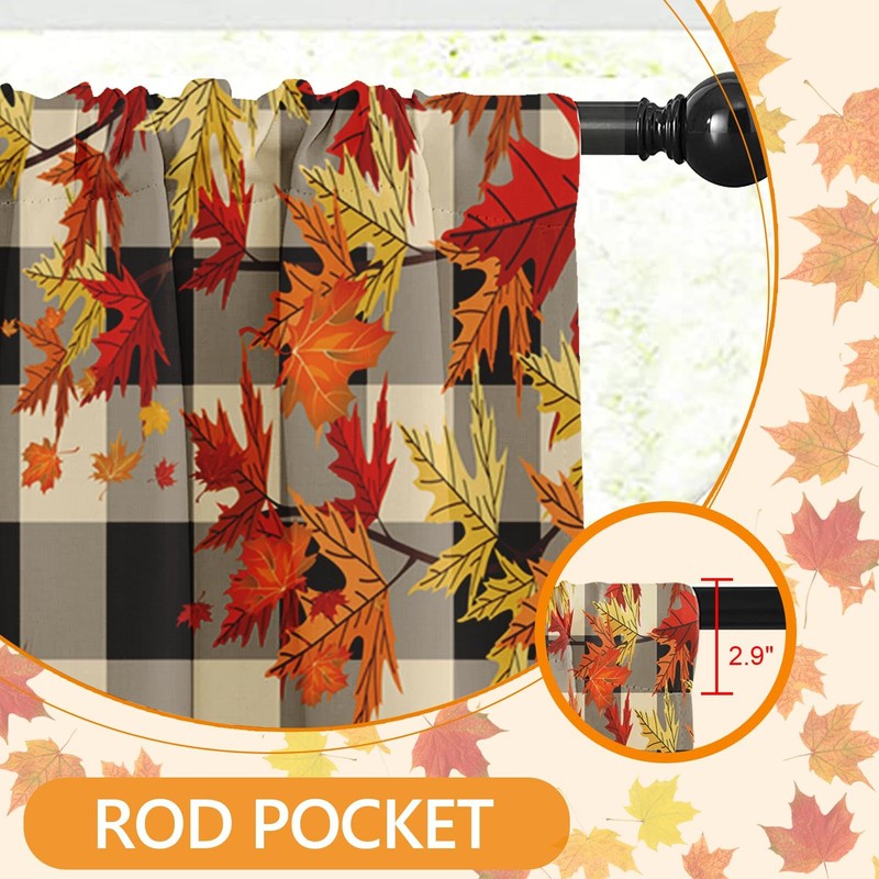 Nesphy Valances for Windows, 2 Pack, 52x18 Inch, Pumpkins Plaid