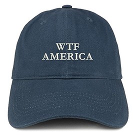 Trendy Apparel Shop WTF America Embroidered 100% Quality Brushed Cotton Baseball Cap - Navy