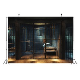 Loccor Prison Backdrop 10x8ft Fabric Jail Cell Backdrop Forbidden Room Photography Background Murder Mystery Party Mugshot Crime Theme Party Birthday Events Decorations YouTube Video Photo Booth Props