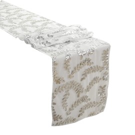 Hosoncovy Sequins Gauze Table Runner Non-slip Decorative Table Mats Placemat for Home Party Kitchen Dining Wedding Decor (180CM X 30CM) (Silver)