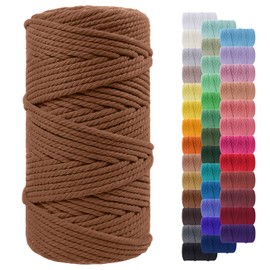 LEREATI Macrame Cord 5mm x 100m, Thick Macrame Rope Yarn Natural Cotton Cord, 4 Strand Twisted Colored Macrame String for Wall Hanging Plant Hanger DIY Crafts Boho Decor (Caramel)