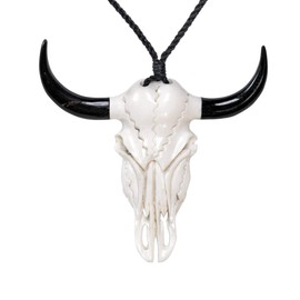 81stgeneration Women's Men's Hand Carved Bone Large Horn Buffalo Skull Carcass Pendant Necklace