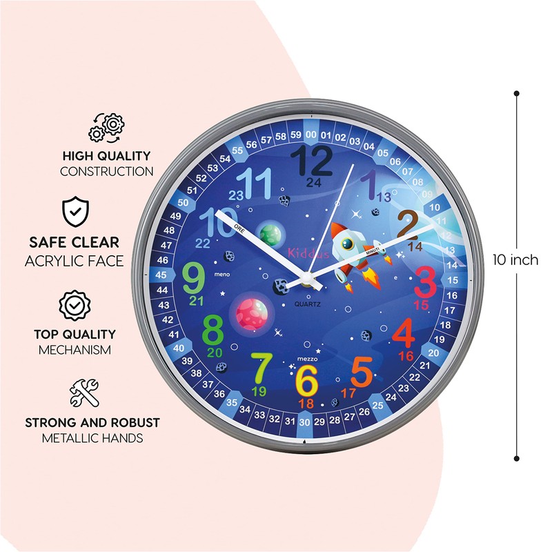Kiddus Children's Wall Clock Analogue Time Teacher with Time Learning