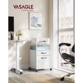VASAGLE File Cabinet, Mobile Filing Cabinet with Wheels, 2 Drawers, Open Shelf, for A4, Letter Size, Hanging File Folders, Cloud White UOFC071W14