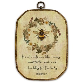 Yjeslw Vintage Christian Bee Octagon Wall Art Decor, Cottagecore Bee Bible Verse Framed Canvas Prints, Religious Scripture Wall Hanging Decorations for Home Bedroom Living Room Decor, 10.2x7 Inches