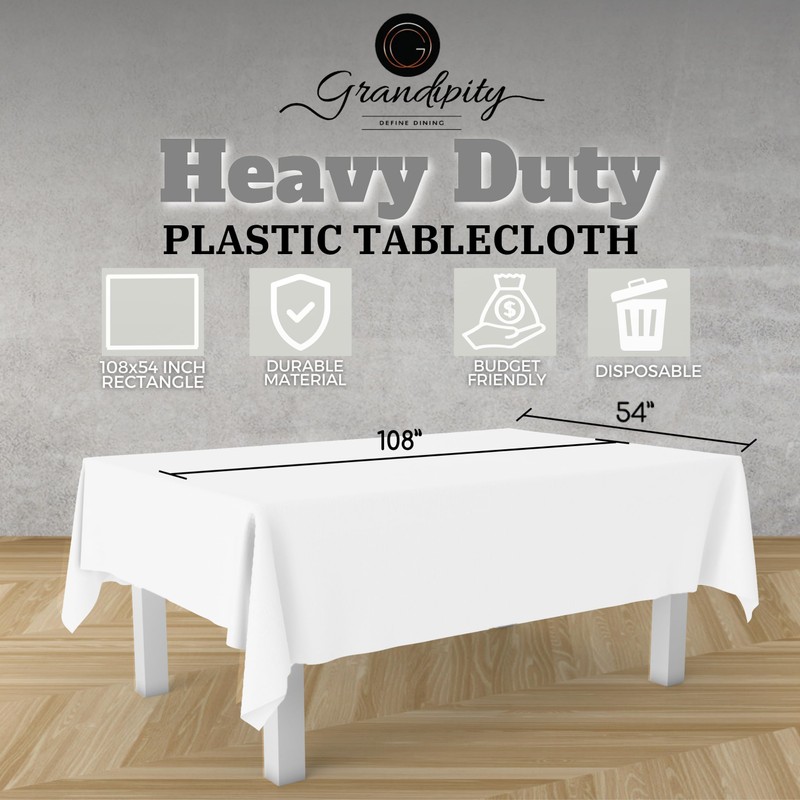 White 6 Pack Premium Disposable Plastic Tablecloth 54 Inch. x