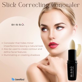 Bissú Stick Correcting Concealer - 15 Versatil Shades, Natural Finish, Contouring, Highlighting, Easy Application, 4,7 grms (Light Beige, Stick)