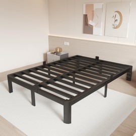 HQU Full Size Bed Frame 12 Inch, Metal Full Bed Frame No Box Spring Needed, Heavy Duty Steel Support 3500 LBS, Headboard Holes, Anti-Slip Mattress Stoppers, Rounded Legs, Storage Space, Easy Assembly
