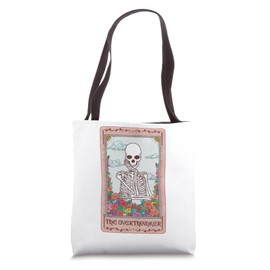 Funny Tarot Card The Overthinker Skeleton Goth Floral Tote Bag