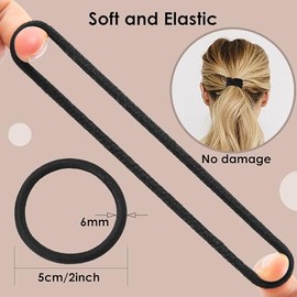 50 ligas para el cabello de 0.236 pulgadas, bandas de goma negras para el cabello, sin dolor, para colas de caballo, sin costuras, gruesas, elásticas,
