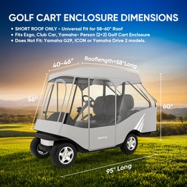 Rosefray Golf Cart Enclosure,2+2 Golf Cart Drivable Enclosure Rain Cover Short Roof 58" EZGO, Club Car- Durable Door Zipper - (4 Seater Golf Cart Cover) Glowing at Night-Gray