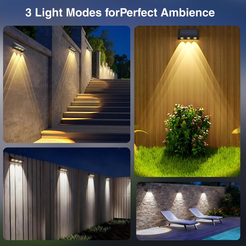 Onforu 8Pack Fence Lights Solar Powered,Solar Lights Outdoor,3 Modes (Warm/Neutral/Cool