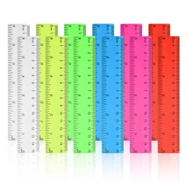 SJUNJIE Pack of 12 Rulers 15 cm Primary School Stationery for Teaching Ruler Primary School 1st Grade Colour Transparent Rulers with Centimetres and Inches for Schools Painting Offices