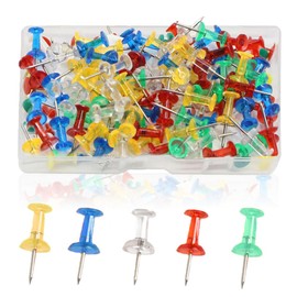 120 Pcs Thumb Tacks - Metal Drawing Pins Transparent Poster Clear Reusable Plastic Head Tacks Wall Hangings Steel Point with Solid Storage Box for Home Office Notice Board(Transparent Color)
