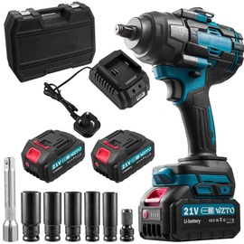wowspeed Cordless Impact Wrench 21V, 1/2" Brushless Impact Gun with 2x4.0Ah Batteries & Charger, Torque Power Impact Driver w/Max Torque (1300N.m) 0-3800RPM, 5 Pcs Sockets and Tool Box Kit for Car