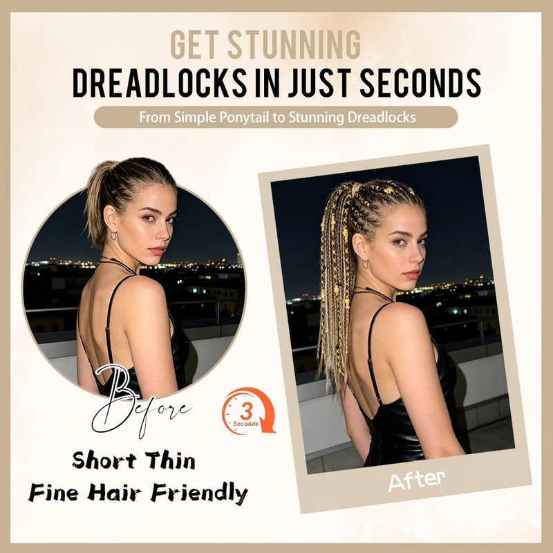 Boho Viking Braided Ponytail Extension on Hair Tie, 16 Inch