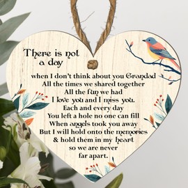 Heart-Shaped Grandad Memorial Plaque – "There is Not a Day" Sentimental Poem with Bird and Foliage Design – Heartfelt Remembrance Gift – Indoor Hanging Decor for Grandfather's Memory