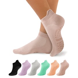 Eessmo 6 Pairs Grip Pilates Socks for Women, Non-slip Yoga Athletic Socks with Grips for Barre, Ballet, Dance, Barefoot Workout, The Elder, Hospital and Gym